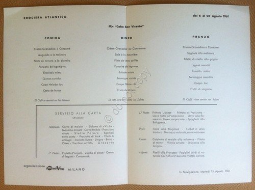 Menù - Nave Cabo San Vincente - Pranzo del 15 …
