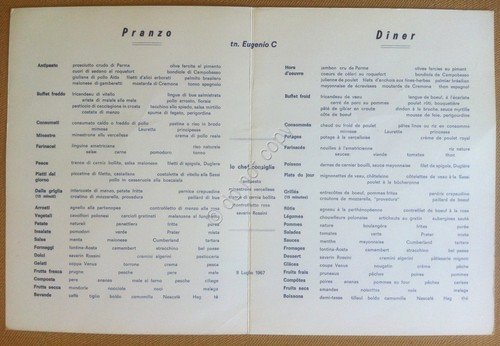 Menù - Nave Eugenio C. - 9 Luglio 1967 - …