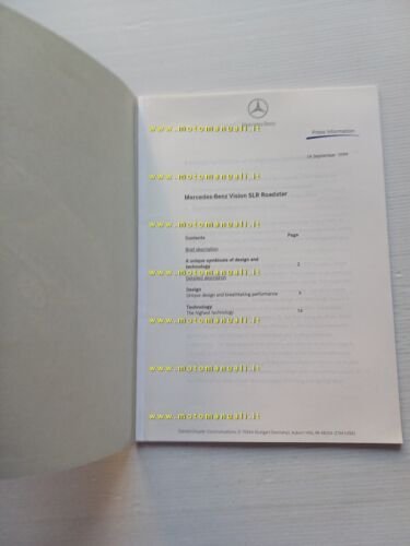 Mercedes Benz USA SLR Roadster 1999 presentazione cartella stampa depliant