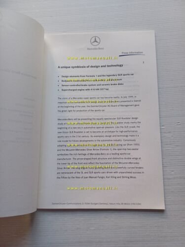Mercedes Benz USA SLR Roadster 1999 presentazione cartella stampa depliant
