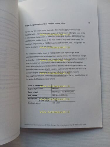 Mercedes Benz USA SLR Roadster 1999 presentazione cartella stampa depliant