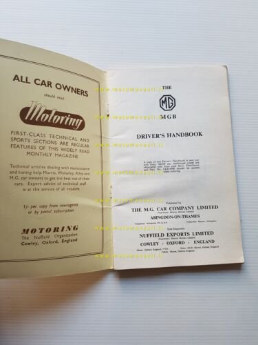 MG MG-B 1963 manuale uso manutenzione libretto originale INGLESE