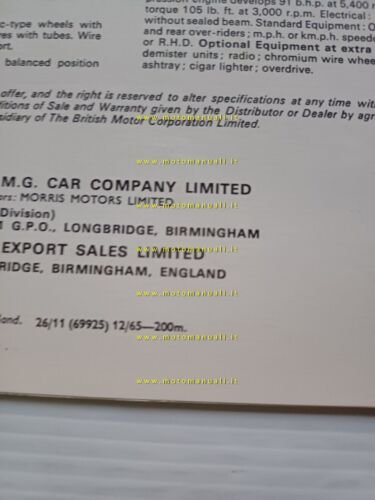 MG MGB GT 12.1965 depliant inglese originale