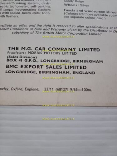 MG MGB GT 1965 depliant inglese originale