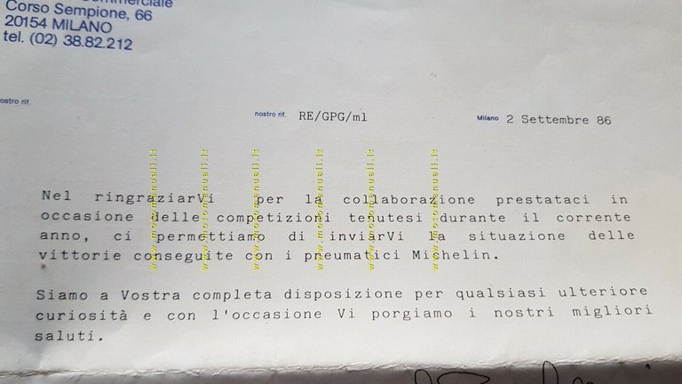 Michelin Pneumatici Vittorie 1986 comunicato stampa press release