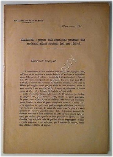 Milano - Relazione e Proposta - Perequazione Requisizione Militari - … | Immagine principale