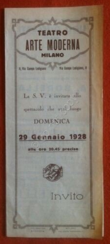 Milano 1928 - Programma Teatro d'Arte Moderna - pubblicità
