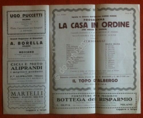 Milano 1928 - Programma Teatro d'Arte Moderna - pubblicità