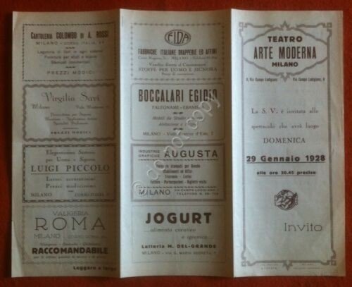 Milano 1928 - Programma Teatro d'Arte Moderna - pubblicità