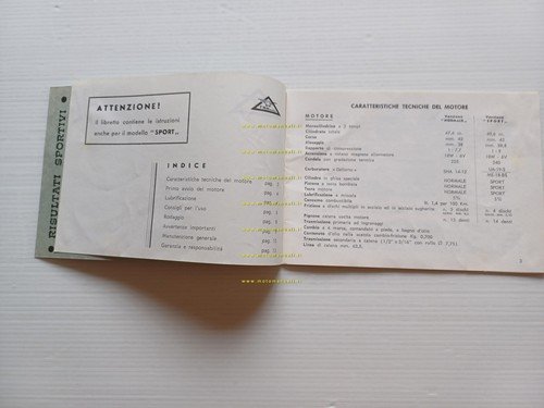 Minarelli motore P4 50 1969 manuale uso manutenzione originale italiano