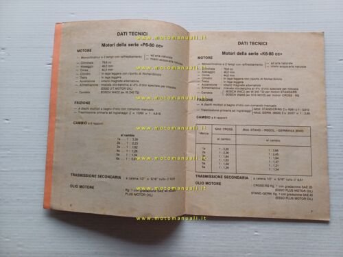 Minarelli motori 50-75-80 4-5-6 marce 1985 manuale officina italiano originale