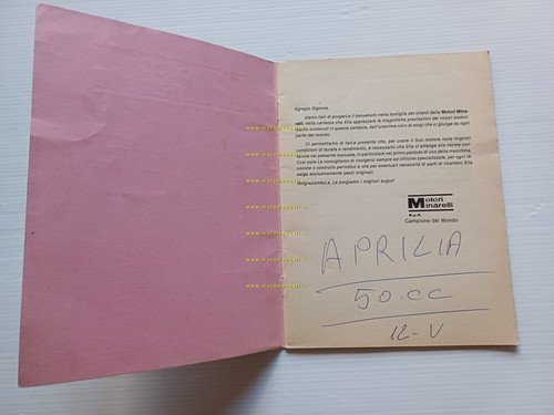 Minarelli motori RV4 - RV4A 1985 manuale officina originale italiano