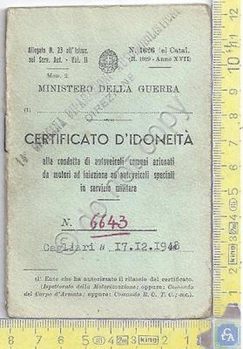 Ministero della Guerra - Certificato d'Idoneità (patente) - 1948 | Immagine principale