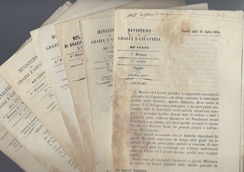 Ministero di Grazia e Giustizia 1864 lotto di 9 circolari | Immagine principale
