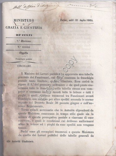 Ministero Grazie e Guistizia e de culti 1864 - impiegati … | Immagine principale