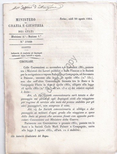 Ministero Grazie e Guistizia e de culti 1865 - circolare …