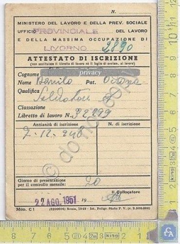 Ministero Lavoro e Previdenza Sociale - Livorno - Attestato di …