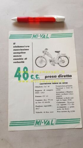 MIVAL 48 Presa Diretta anni 60 depliant ciclomotore originale ITALIANO …