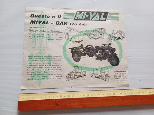 Mival MIVAL-CAR 175 1957 depliant italiano motocarro originale