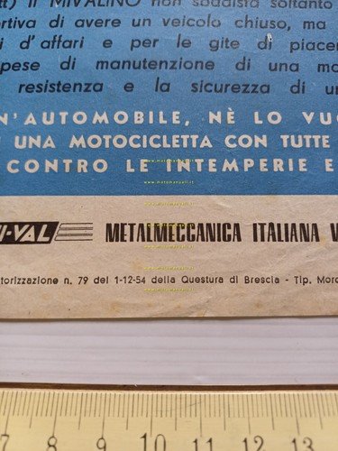 Mival Mivalino 175 1954 depliant italiano microauto microcar originale