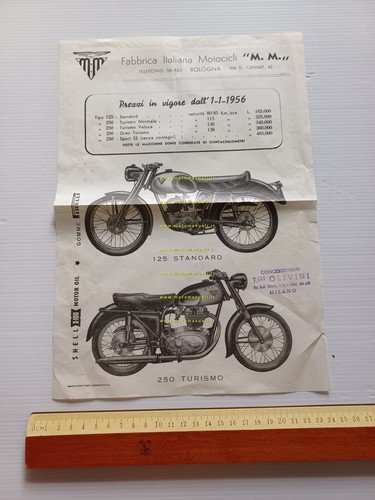 MM 125 Standard - 250 Turismo 1956 depliant moto originale