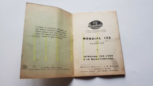 Mondial 125 Champion 1956 manuale uso moto originale owner's manual