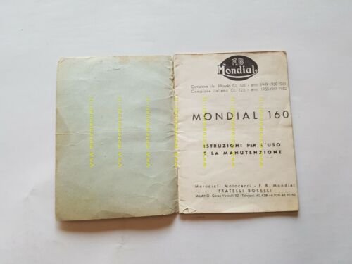 Mondial 160 1952 manuale uso manutenzione moto originale owner's manual