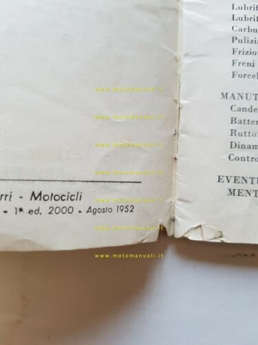 Mondial 160 1952 manuale uso manutenzione moto originale owner's manual