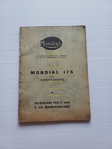 Mondial 175 Superturismo 1958 manuale uso manutenzione libretto originale
