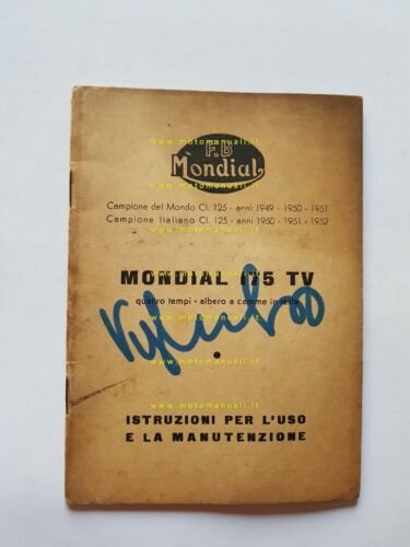 Mondial 175 TV 1956 manuale uso 3a Ediz. ORIGINALE libretto …