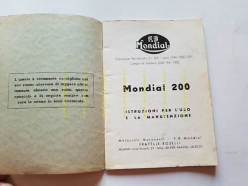 Mondial 200 1953 manuale uso 2a Ediz. ORIGINALE libretto moto …