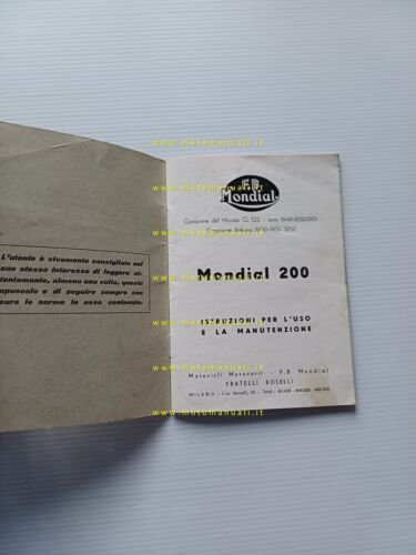 Mondial 200 1954 3a ediz. manuale uso manutenzione libretto istruzioni …