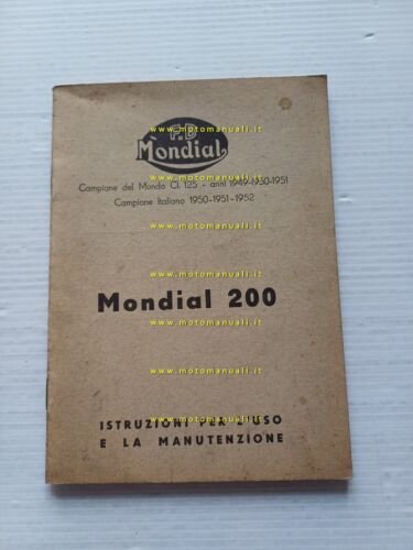Mondial 200 1954 manuale uso manutenzione libretto istruzioni italiano originale