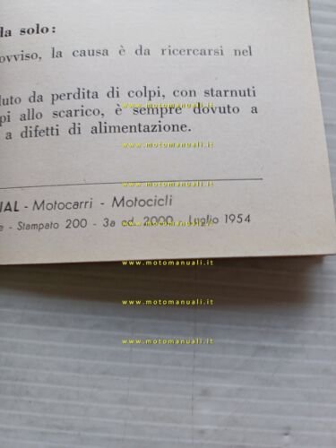 Mondial 200 1954 manuale uso manutenzione libretto istruzioni italiano originale