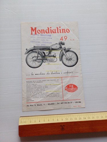 Mondial 49 Mondialino depliant italiano originale anni 50