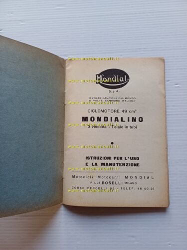 Mondial 50 Mondialino 1957 manuale uso manutenzione italiano ORIGINALE