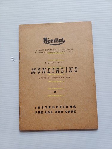Mondial Mondialino 50 3 V 1958 manuale uso manutenzione originale …