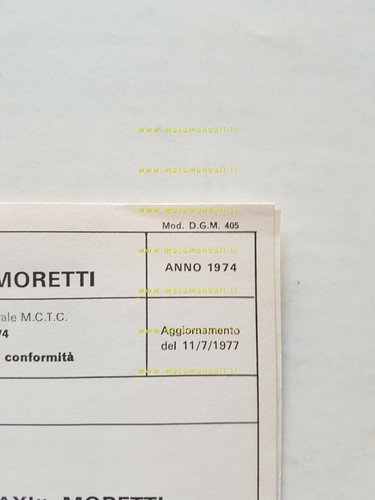 Moretti Fiat 127 A Midimaxi 1974 agg.1977 scheda omologazione DGM …