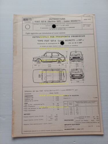 Moretti Fiat 127 Lusso 1971 agg.1980 scheda omologazione DGM Motorizz. …