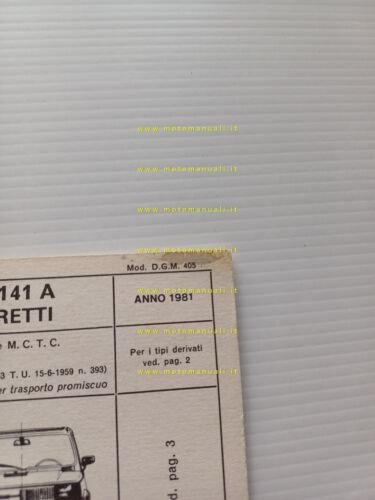 Moretti Fiat SuperPanda 1981 + agg. '83 scheda omologazione DGM …