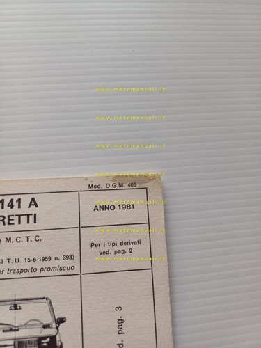 Moretti Fiat SuperPanda 1981 + agg. '83 scheda omologazione DGM …