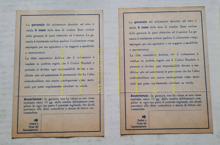 Moto ASPES 2 tagliandi garanzia Navaho 50 P6 originali anni …
