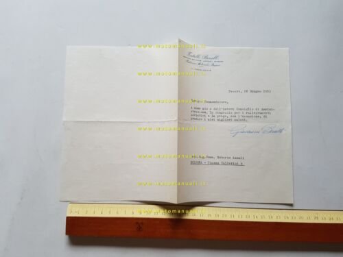 Moto Benelli 1953 documento carta intestata e firma autografa Giovanni …