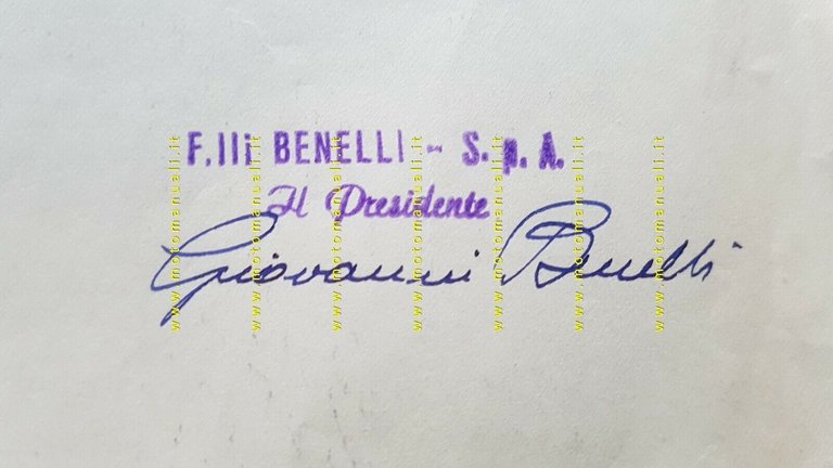 Moto Fratelli Benelli 1953 firma autografa Giovanni Benelli su carta …