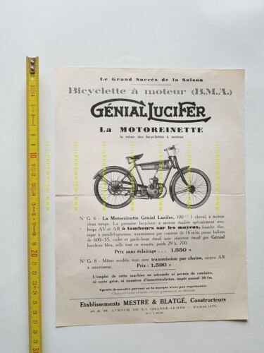 Moto Genial Lucifer La Motoreinette 1935 depliant originale FRANCESE anteguerra