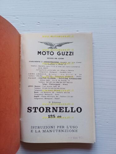 Moto Guzzi 125 Stornello 1960 manuale uso manutenzione italiano originale