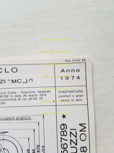 Moto Guzzi 125 Tuttoterreno 1974 scheda omologazione DGM originale