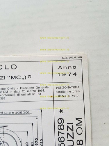 Moto Guzzi 125 Tuttoterreno 1974 scheda omologazione DGM originale