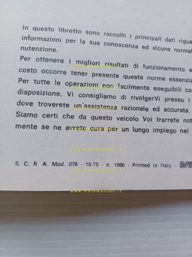 Moto Guzzi 125 Tuttoterreno 1975 manuale uso manutenzione Italiano originale