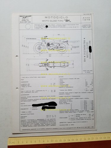 Moto Guzzi 254 4C 1976 scheda omologazione DGM Facsimile originale